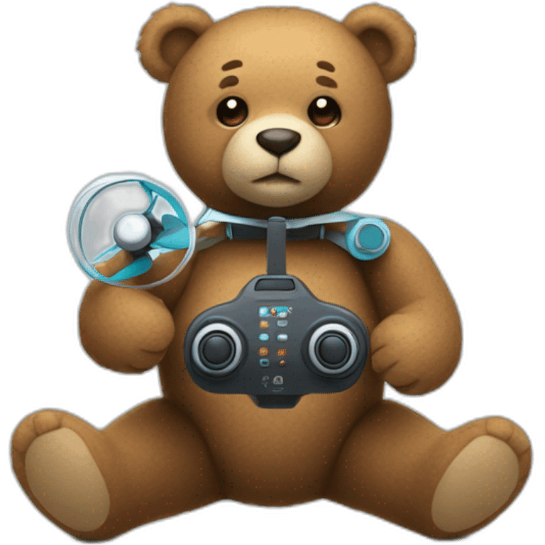 Teddy bear holding a drone remote control emoji