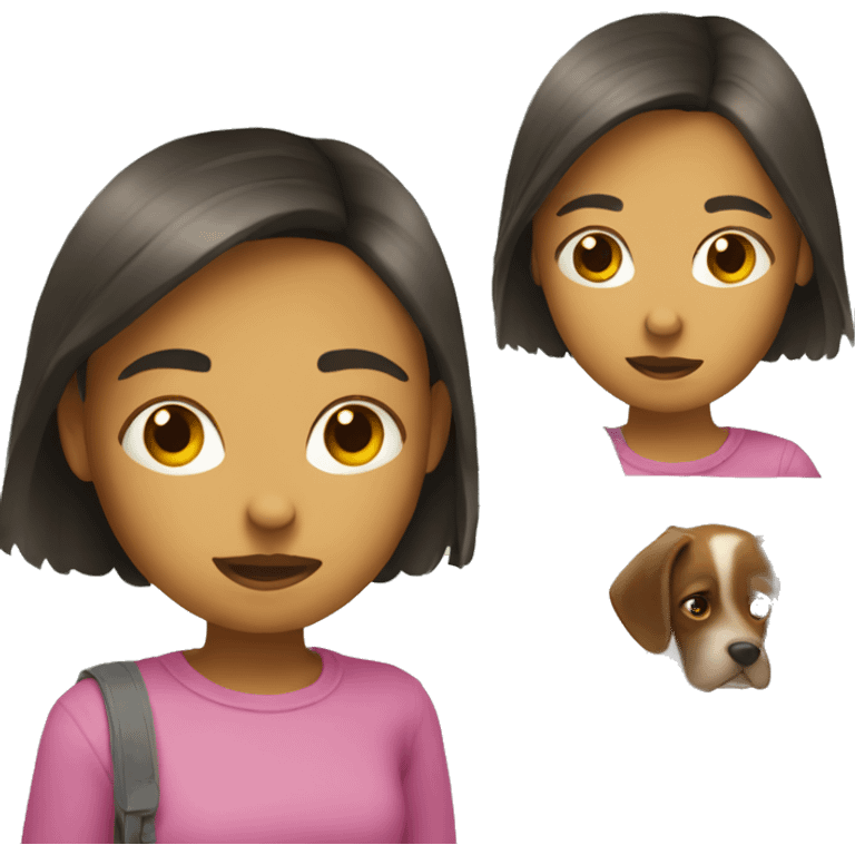 Girl looking in a mirror with a dog behind her emoji