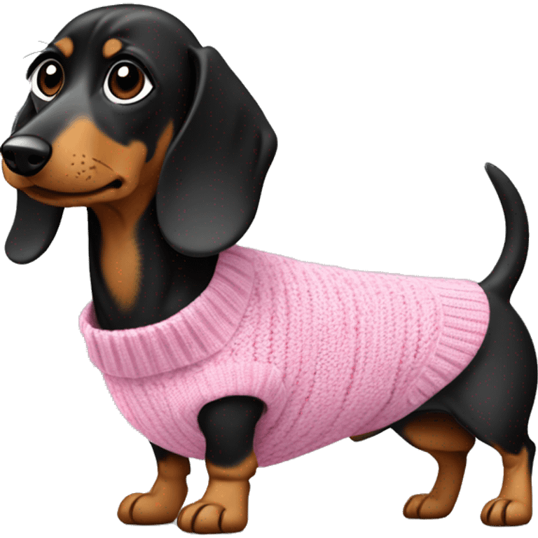 Black and tan Weiner dog with pink sweater  emoji