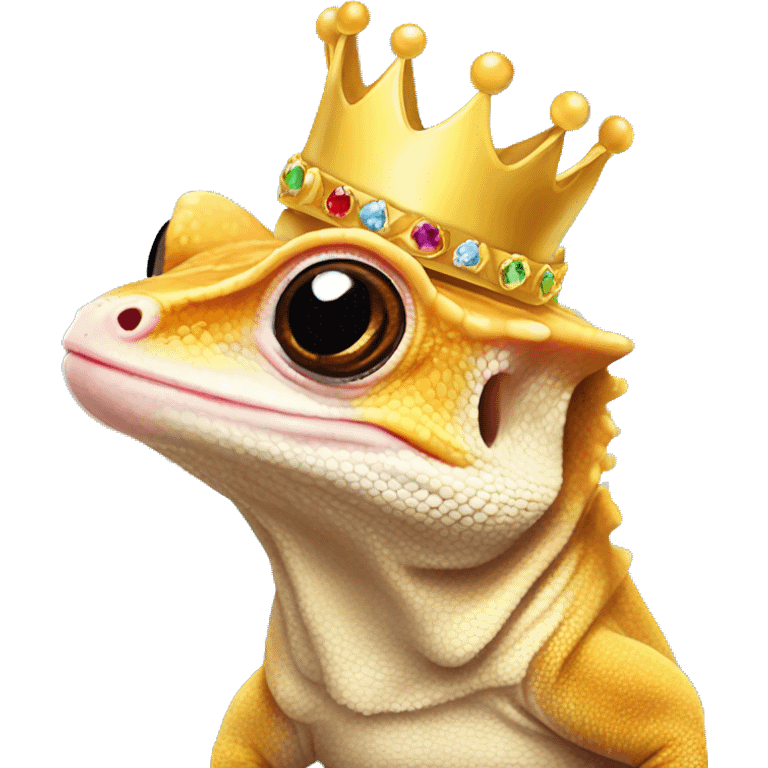 Cute crested gecko wearing a crown emoji