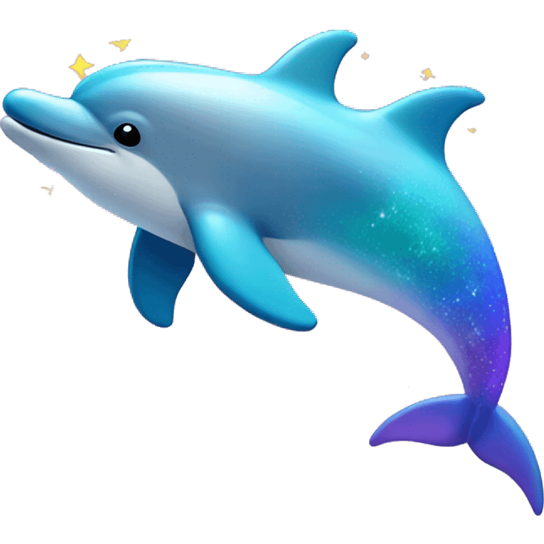 Dolphin swimming around stars, rainbows, and sparkles emoji