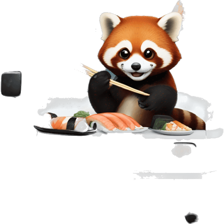 Red panda in a cybertruck eating sushi emoji