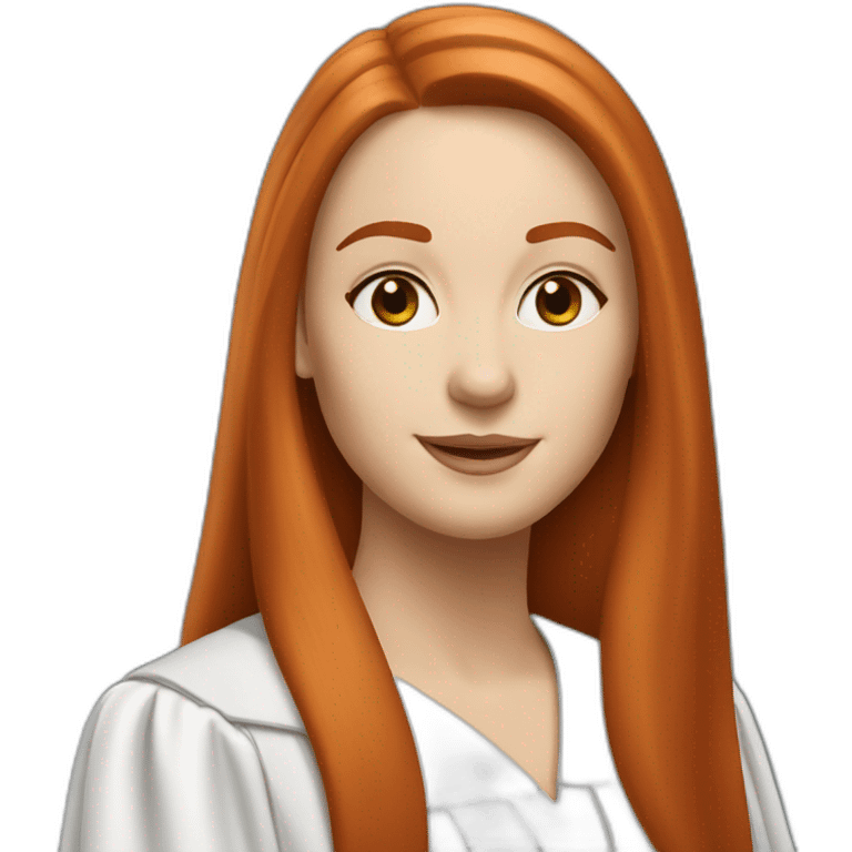 redhead white woman medium long straight hair, celebrating graduation emoji