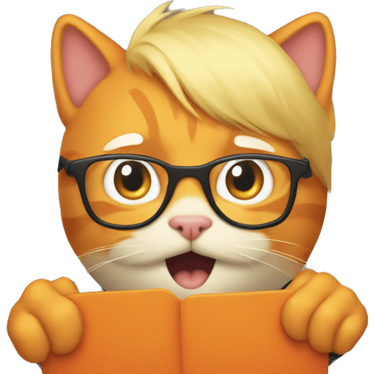 Orange cat being held by blonde man in glasses emoji