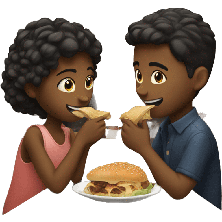 boy and girl eating in restaurant like dating emoji