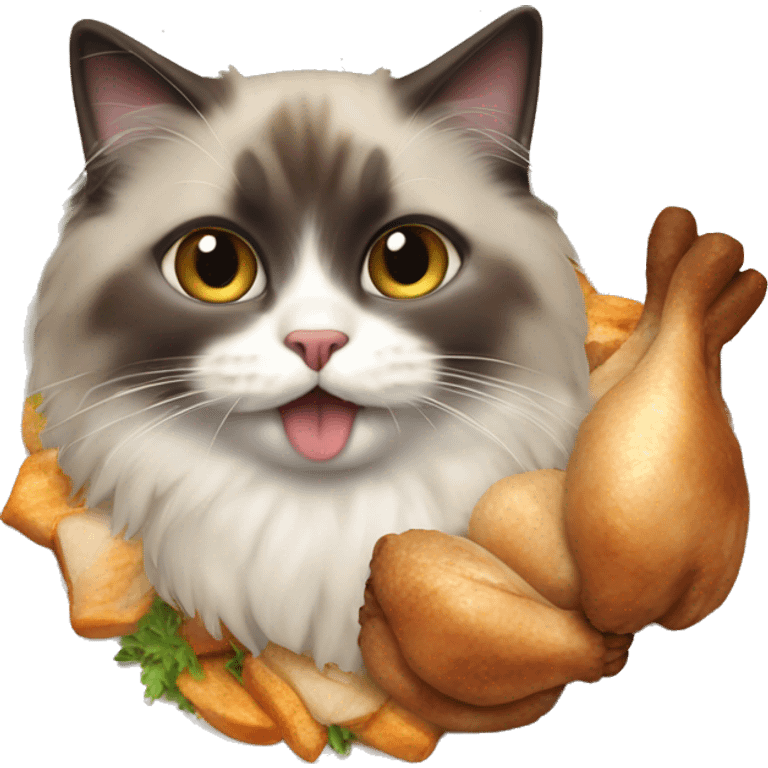 Ragdoll cat eating roast chicken emoji