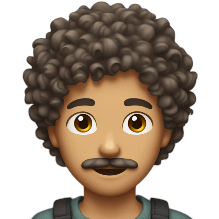 A boy with curly hair and a moustach emoji