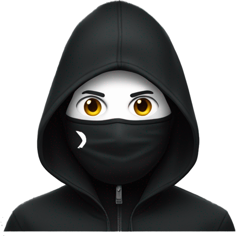 man wearing a black cap with a Nike logo, fully covered by a black mask that hides the entire face and head, under a black closed-zipped hooded jacket emoji