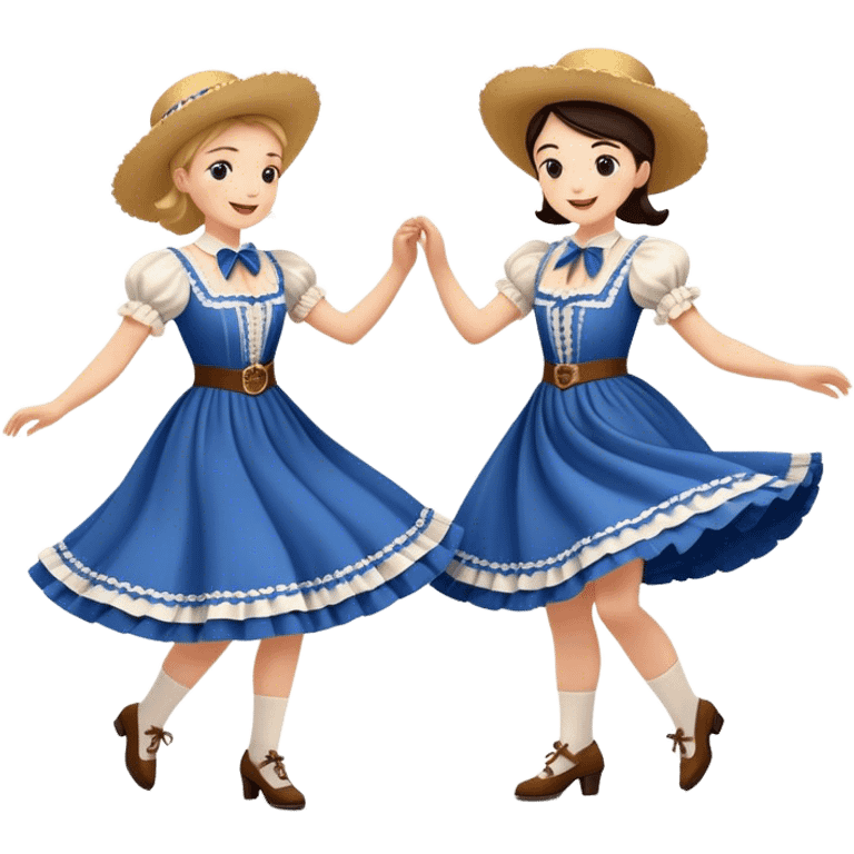 Cinematic Realistic scene of two square dancers in traditional American folk costumes, captured in joyful, coordinated motion with vibrant, rustic lighting that highlights their cultural heritage emoji