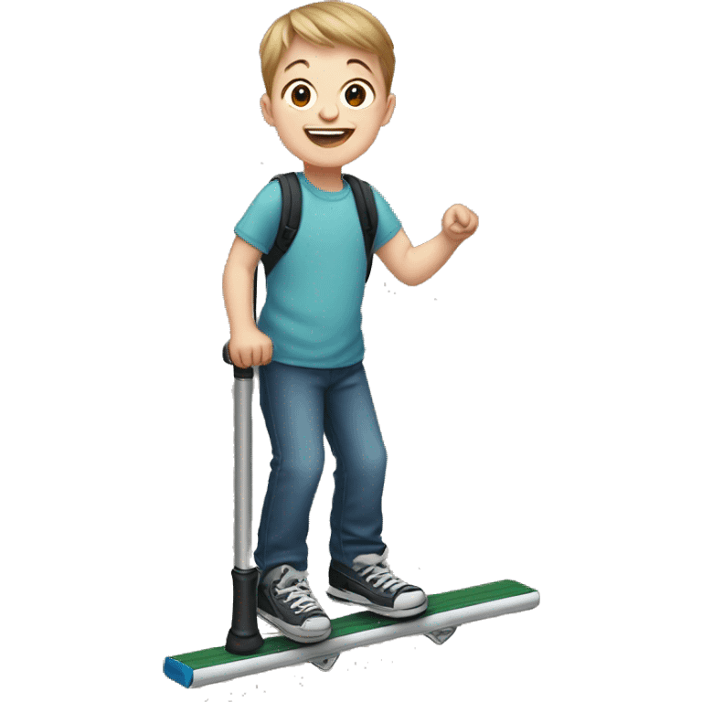 Down syndrome boy on a pogo stick emoji