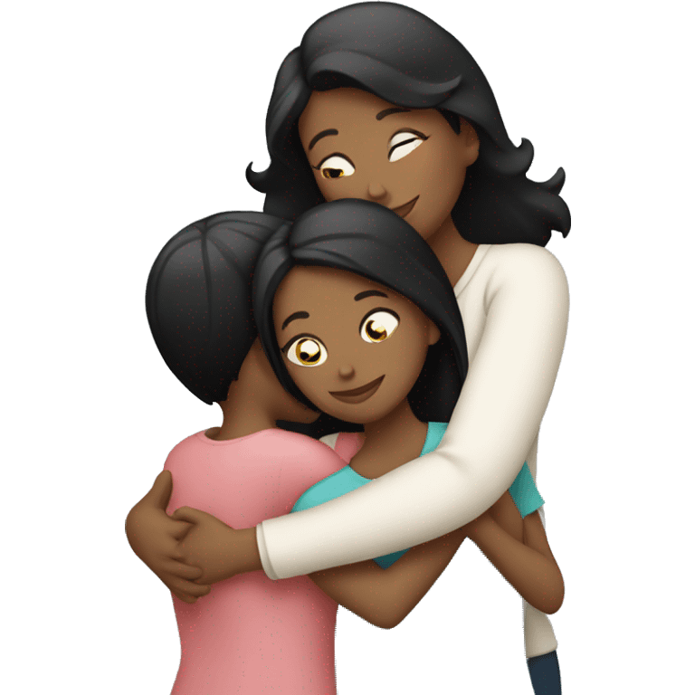 White mom black hair hugging two daughters  emoji