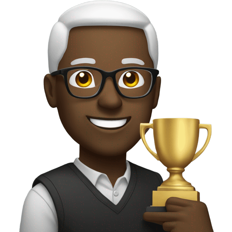 Bald black man with glasses on trophy  emoji