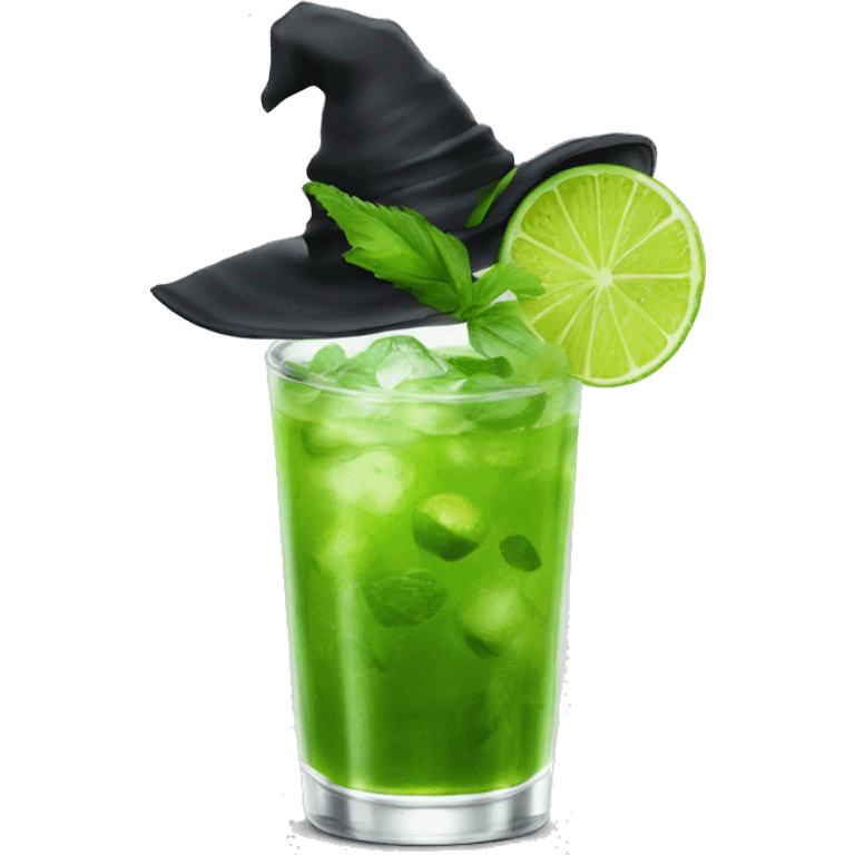 Mojito with witch hat sitting on lime emoji