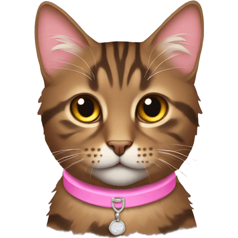 Brown fluffy tabby pink collar emoji