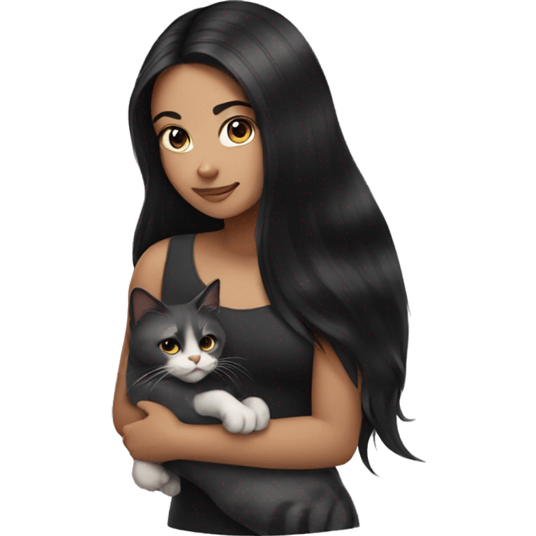 Girl with long black hair and a cat emoji