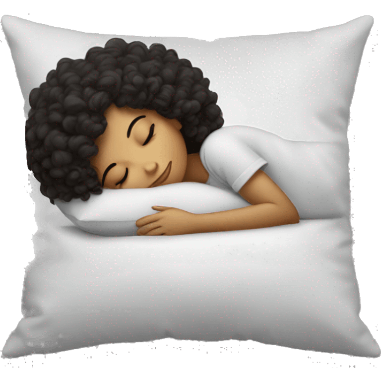 Sleeping girl on pillow dark curly hair emoji