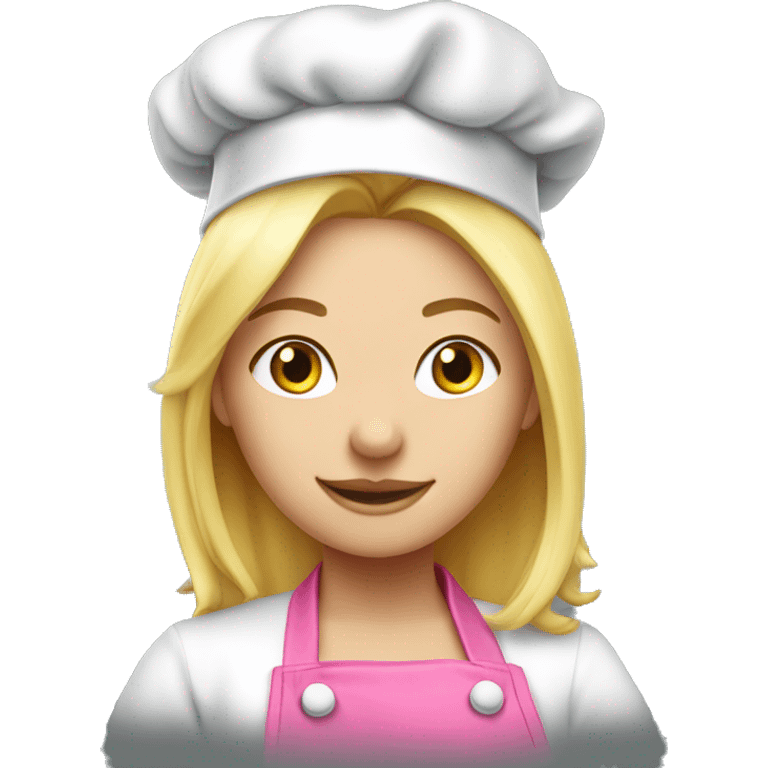 A blond hair girl chef with hat wearing pink apron  emoji