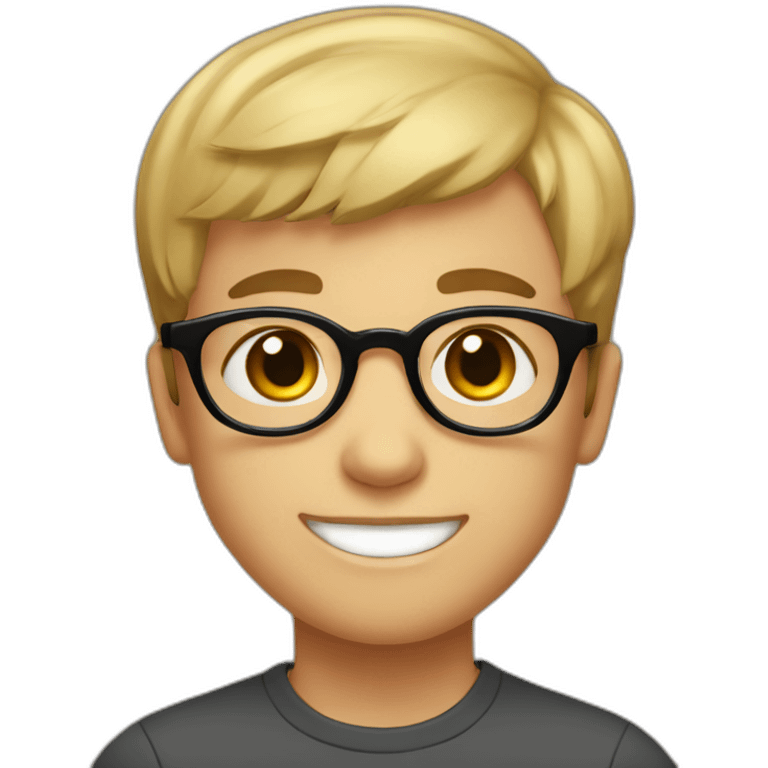 A smiling boy with short hair and light skin wearing small black-rimmed round glasses emoji