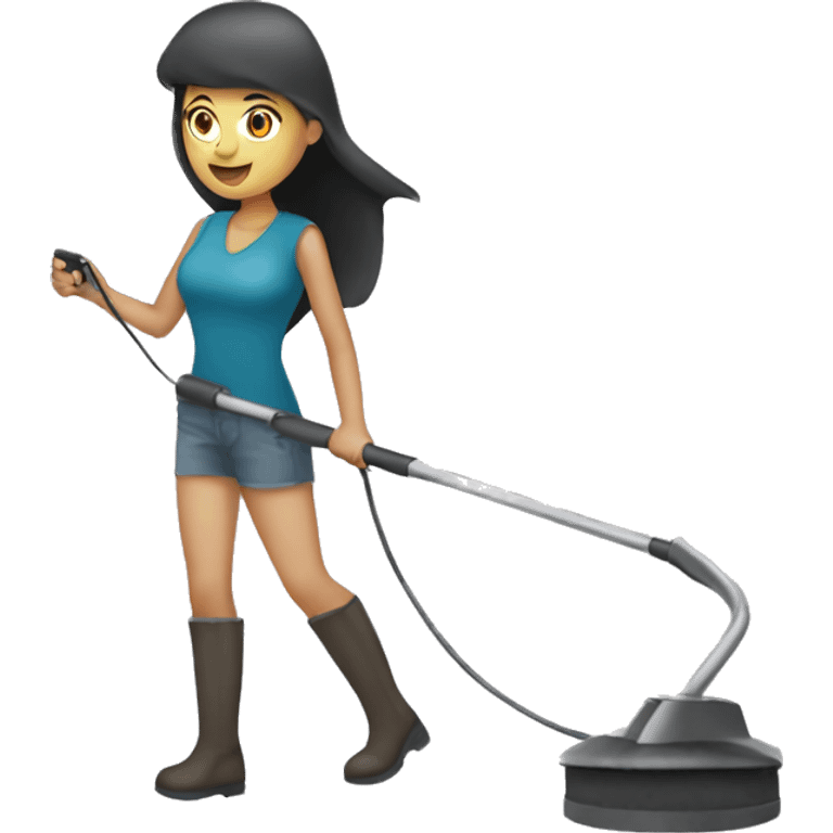 Pretty woman using a metal detector on ground emoji