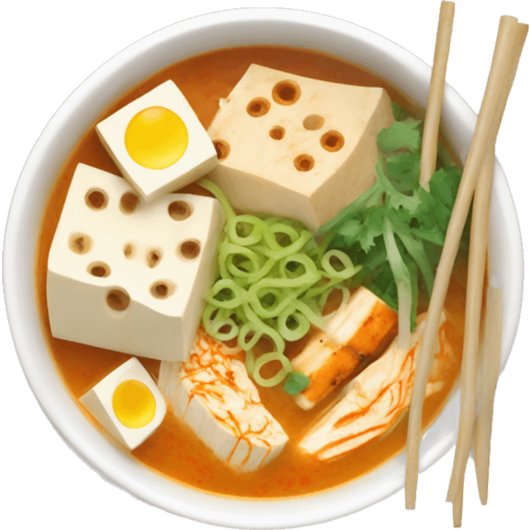 A bowl of laksa soup with tofu   emoji