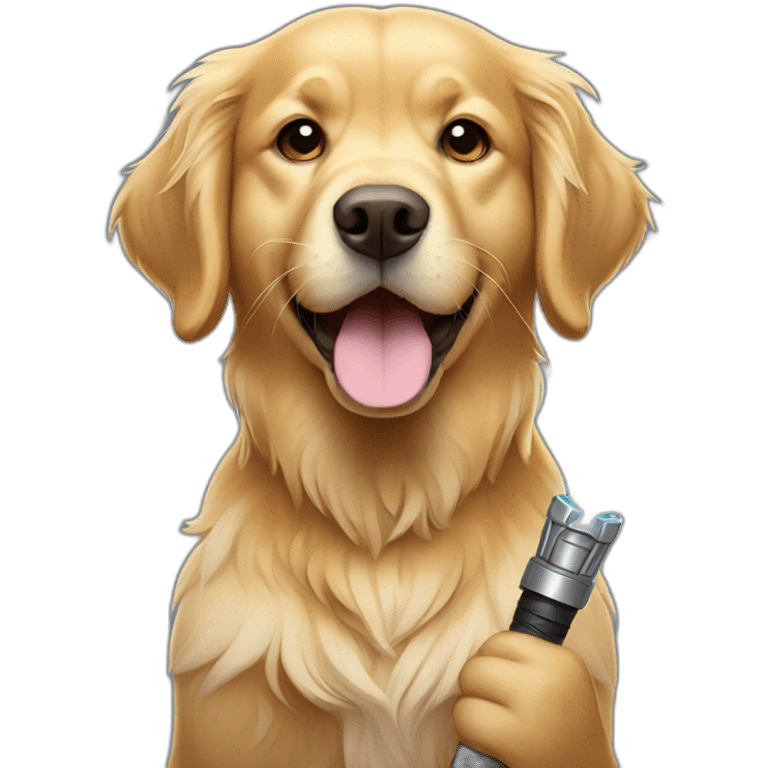 golden retriever with a light saber emoji