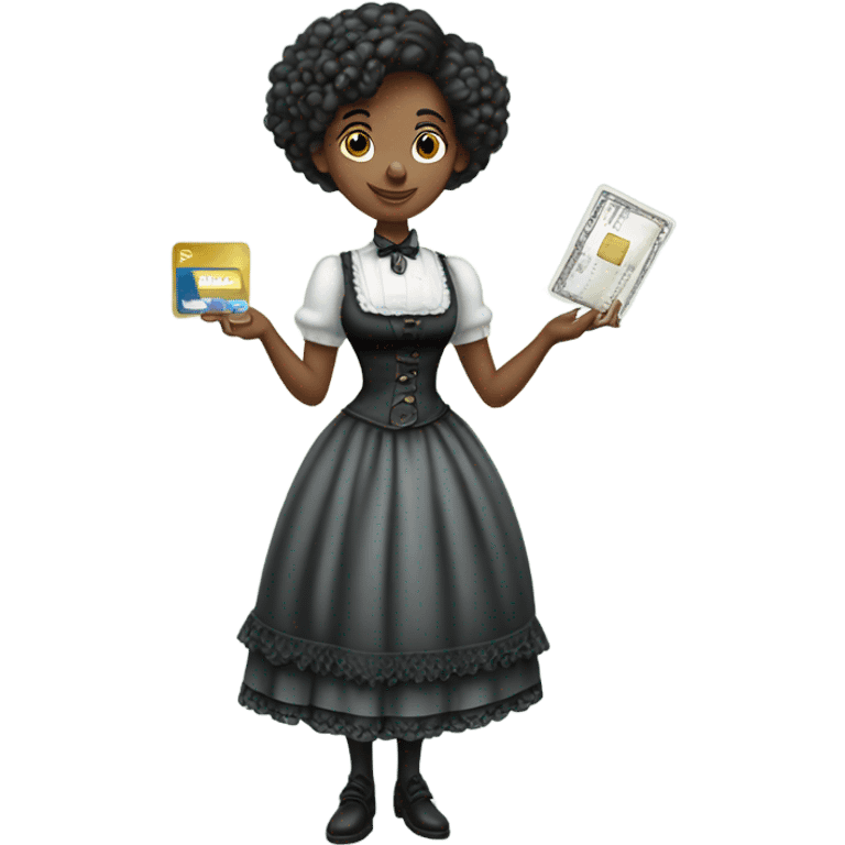 galora waitress Victorian dress elegant full body, holding big credit card emoji