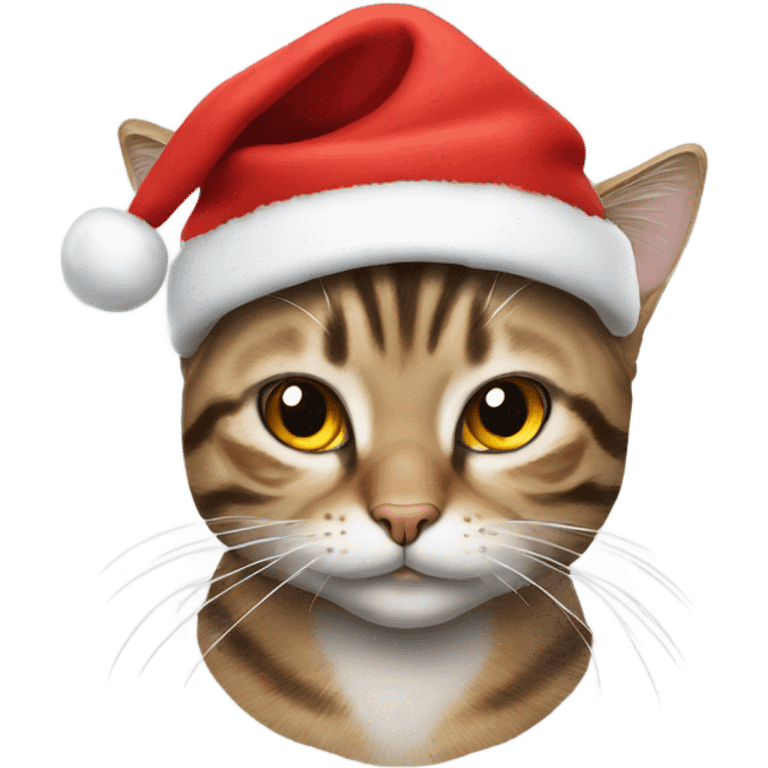 Tabby cat with a Christmas hat emoji