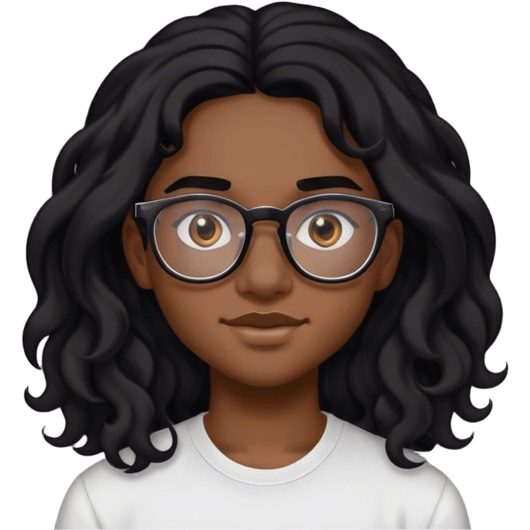 black teen with LONG wavy black hair and glasses & EYEBROW piercing  emoji