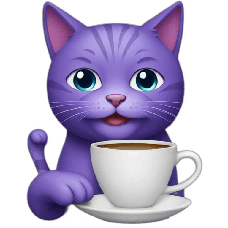 purple cat with cup of coffee emoji