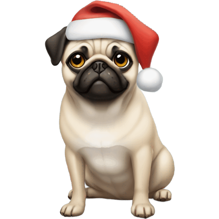 Pug wearing a Santa hat emoji