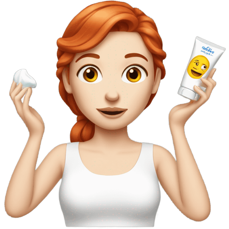 red hair white girl applying cream on face emoji