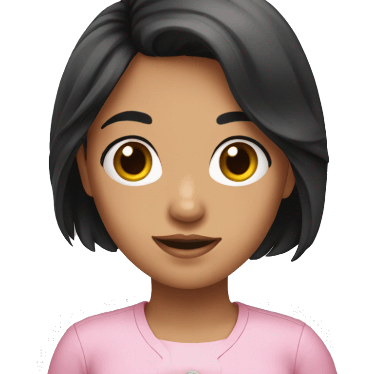 a girl with black hair wearing cute pink shirt emoji