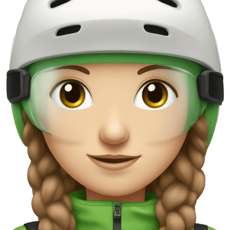 White Girl, Brown hair, Green Eyes, Ski Helmet, Smiling emoji