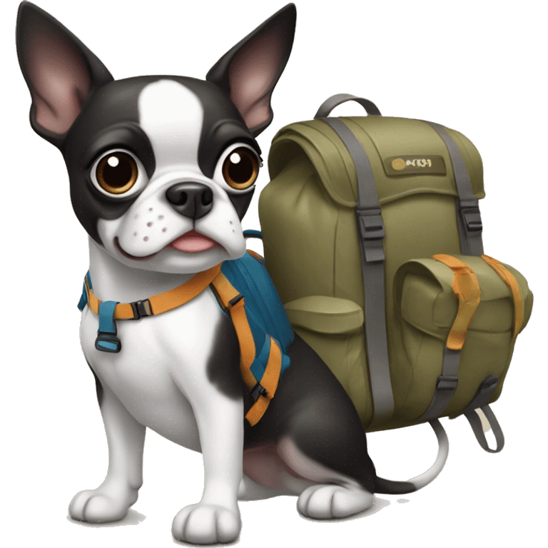 Two bostonterriers with a backpack going on a hike emoji