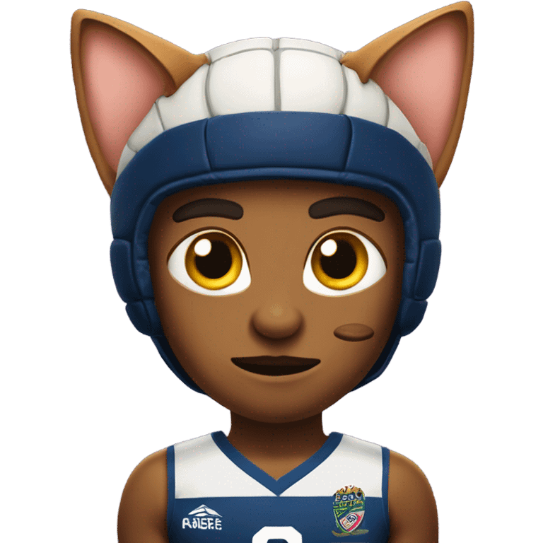 Rugby player with huge eyes and a cat under arm emoji