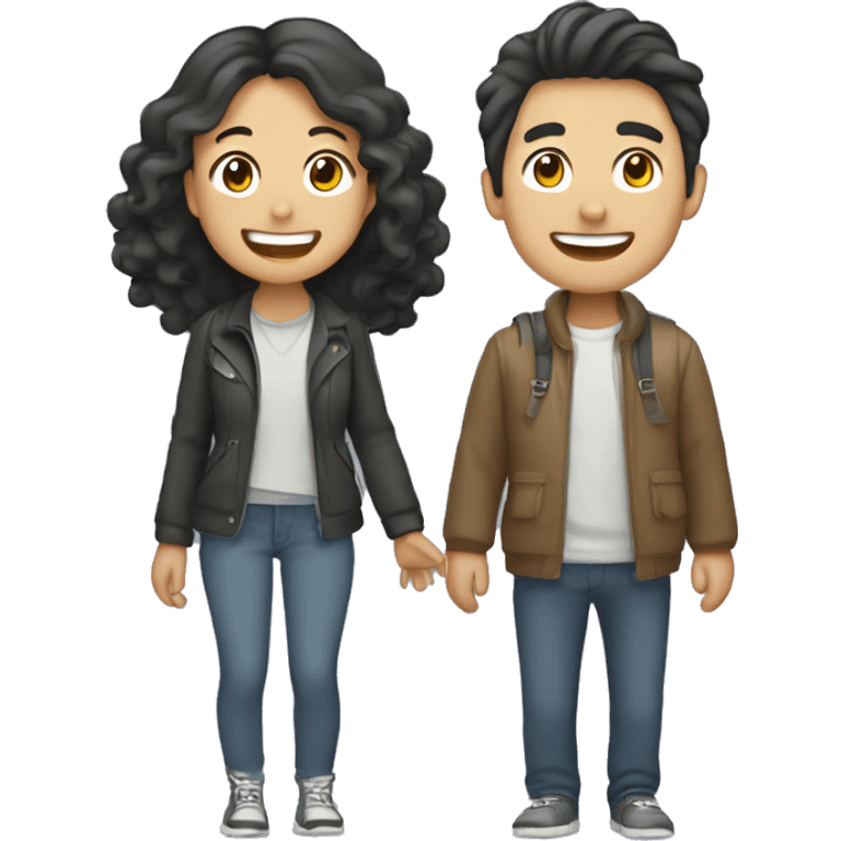 Cute Asian couple (girl with curly long hair guy with short straight hair) excitedly traveling  emoji