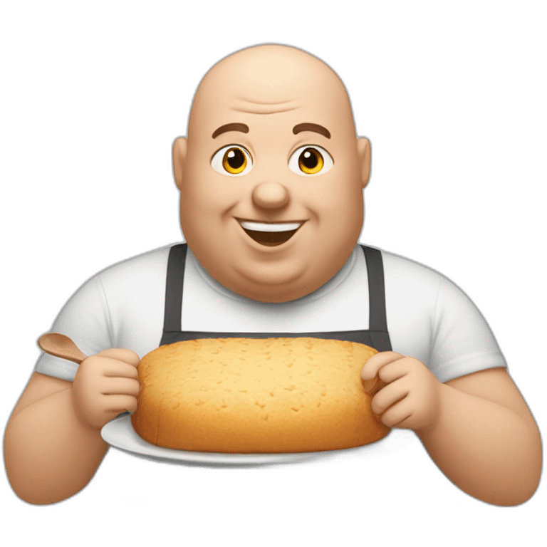 fat bald man eating baking emoji