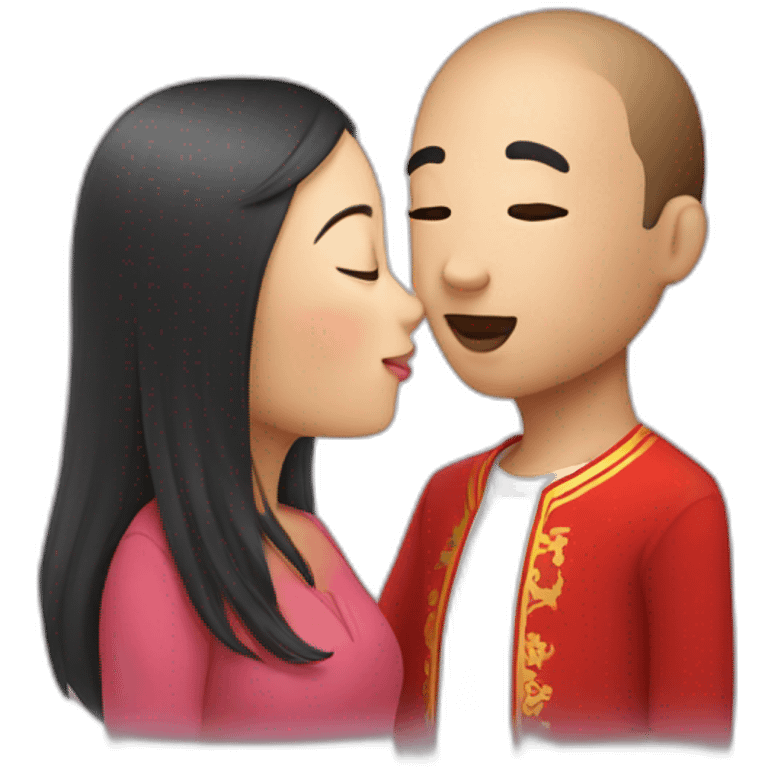 French guy and Chinese girl kissing emoji