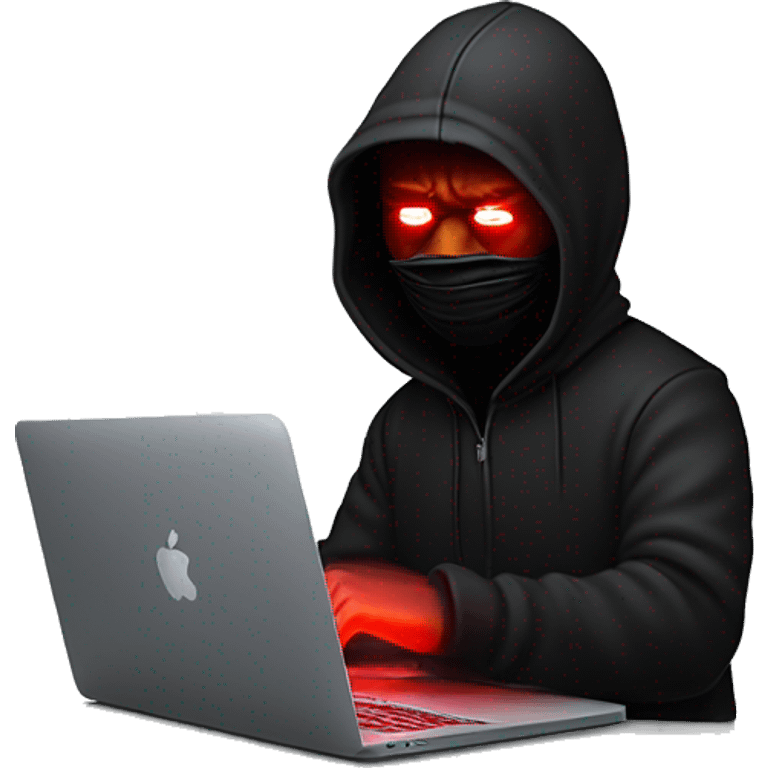 joe biden in a black hoodie with bright red glowing laser eyes typing on a macbook, joe biden, black hoodie, bright red glowing eyes, typing on macbook emoji