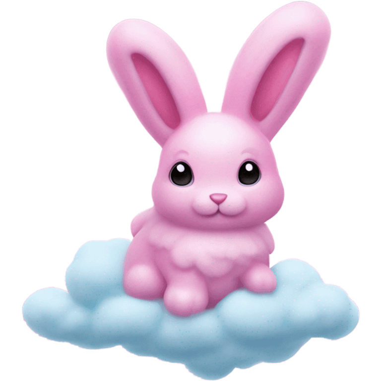 Pink ombre sparkly bunny floating on blue cotton candy clouds  emoji