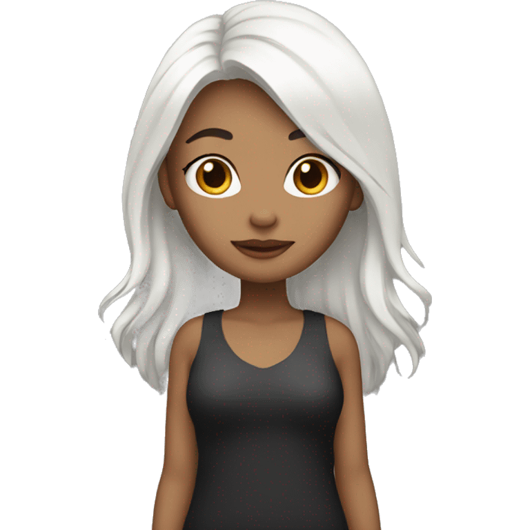 Woman who has half black hair and half White hair  emoji