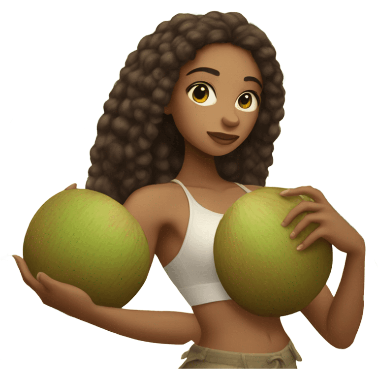 lightskin girl holding two large coconuts emoji