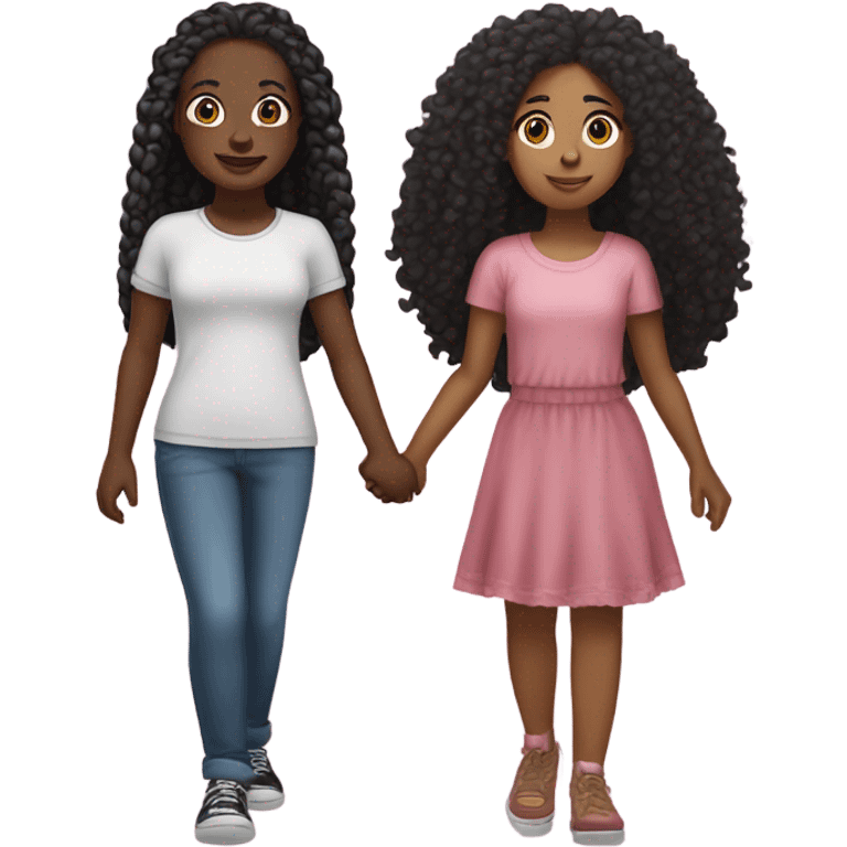 Khalyn dark skin slim thick build and long braids with Ava Rose light skin girl with black curly Afro holding hands  emoji