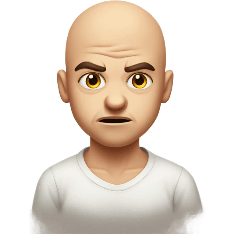 Angry bald boy portrait indoors emoji