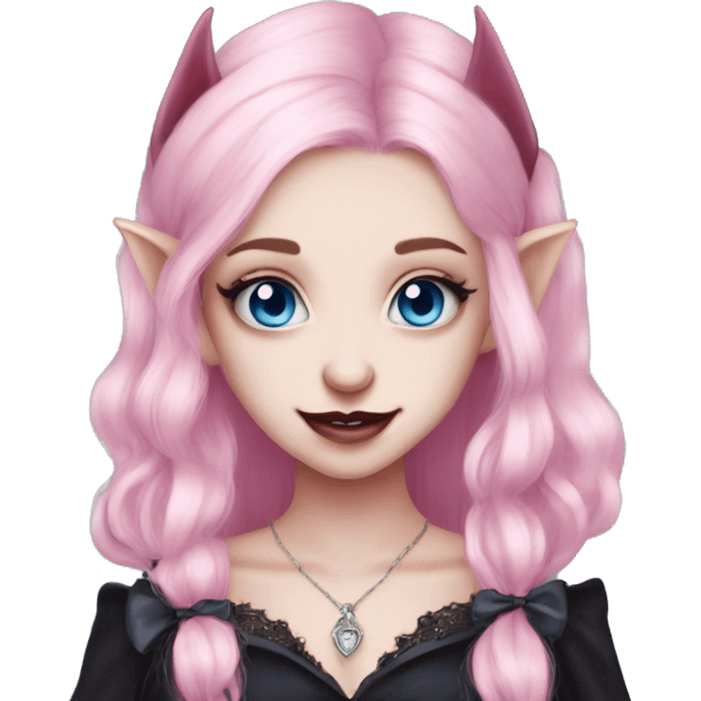 Cute pink pale vampire teeth vampire goth princess elf ears blue eyes pink hair emoji