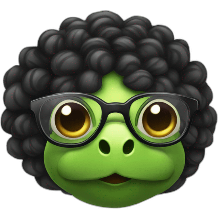 Sexy Turtle with glasses and long black curly hair emoji