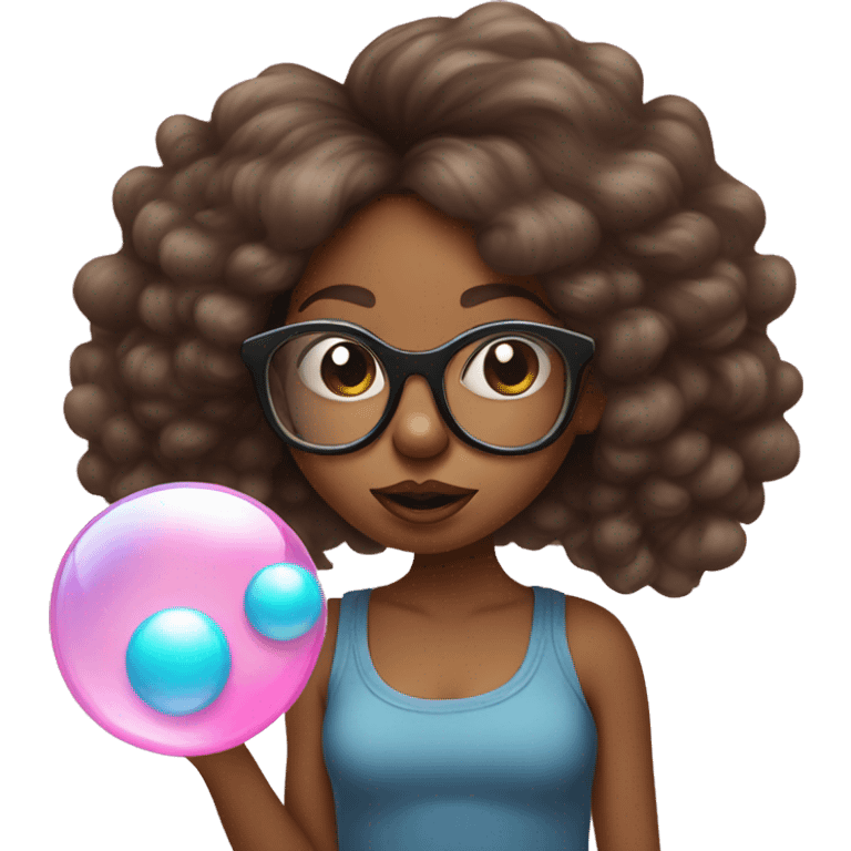 Sassy brown skin girl with glasses blowing bubble gum emoji