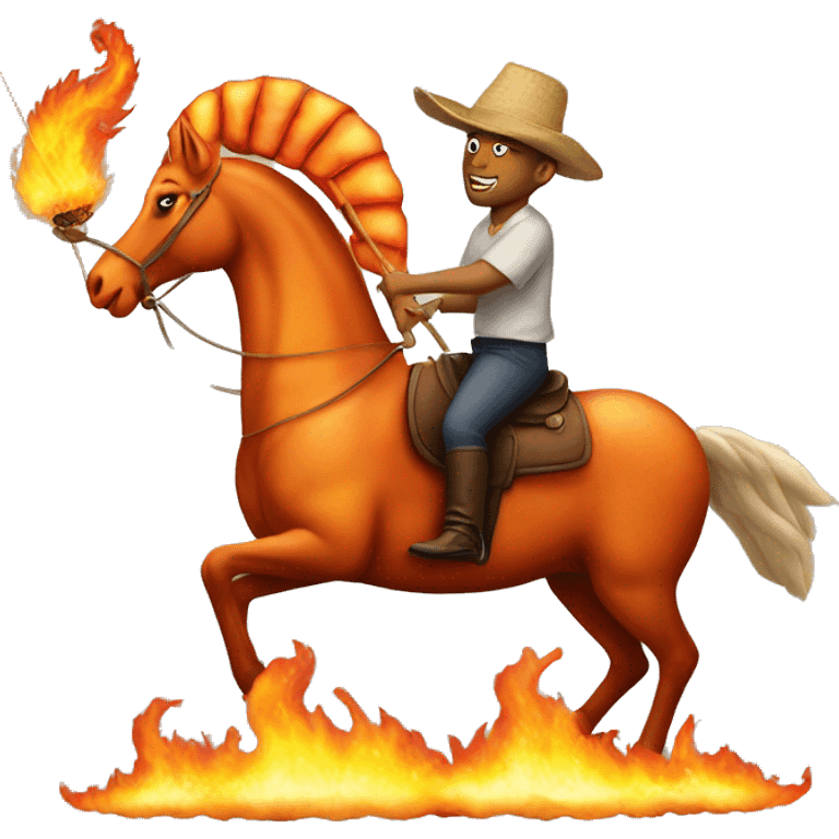 A flaming shrimp riding a horse emoji