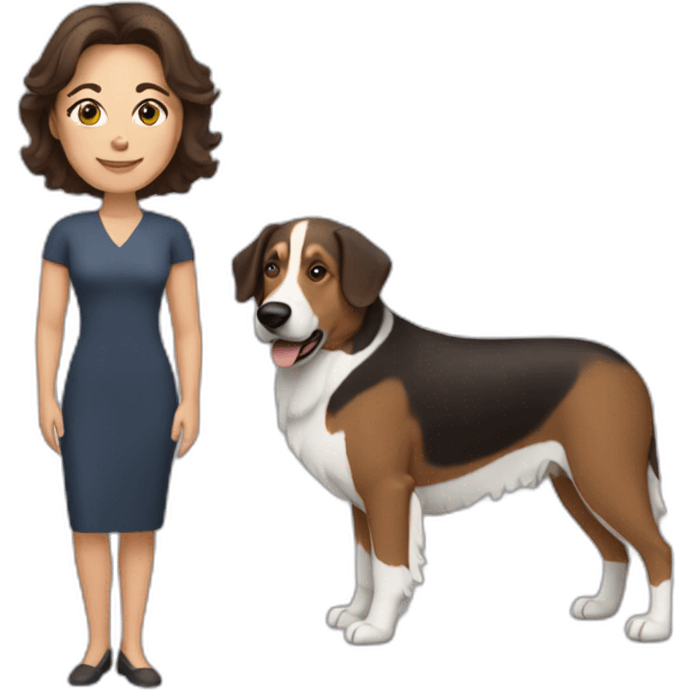 middle aged brunette woman with medium hair and shepard dog emoji