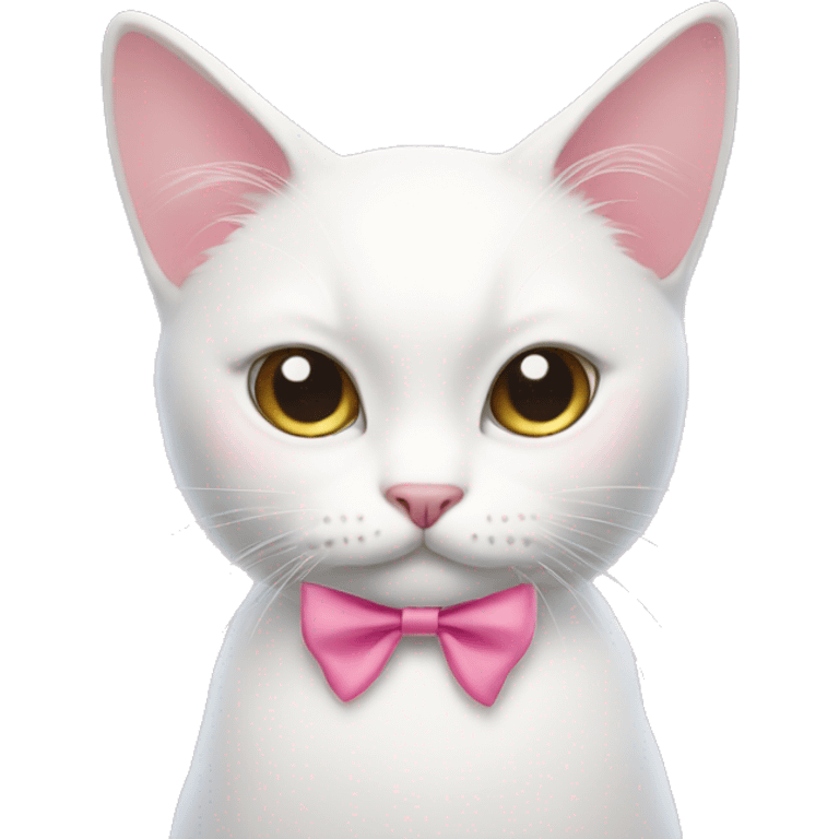 white cat, pink nose with bow  emoji